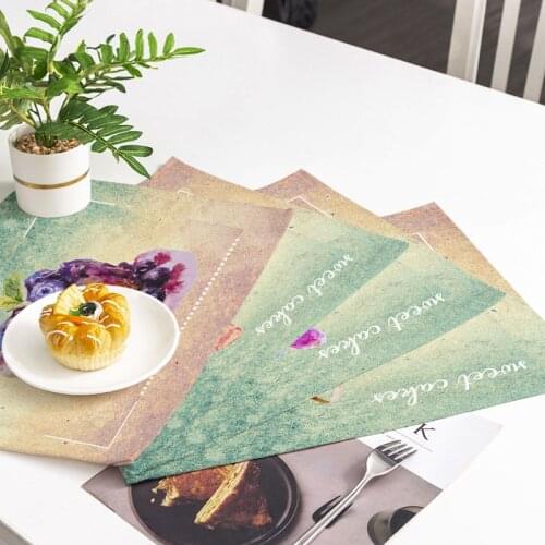 Tableware Mat cake dessert printing Polyester Linen Placemat for Kitchen Cafe Table Waterproof Pad Coaster Home Decor 32*42cm/Pc