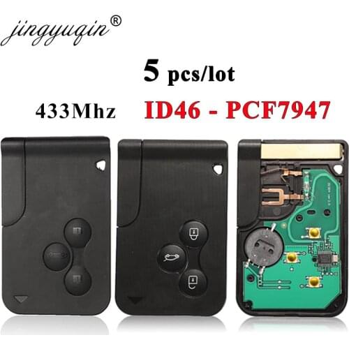 Jingyuqin 5pcs 3 Button 433Mhz ID46 PCF7947 Chip & Insert Small Blade Remote Smart Key Card for Renault Megane Scenic Grand