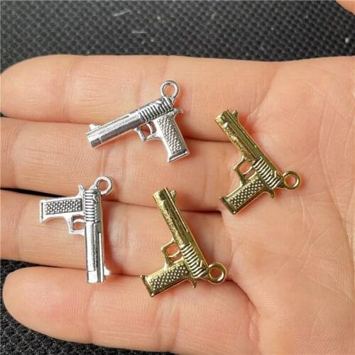 JunKang 20pcs Amulet Pistol Pendant DIY Handmade Necklace Bracelet Connecting Piece Bulk Wholesale Jewelry Accessories