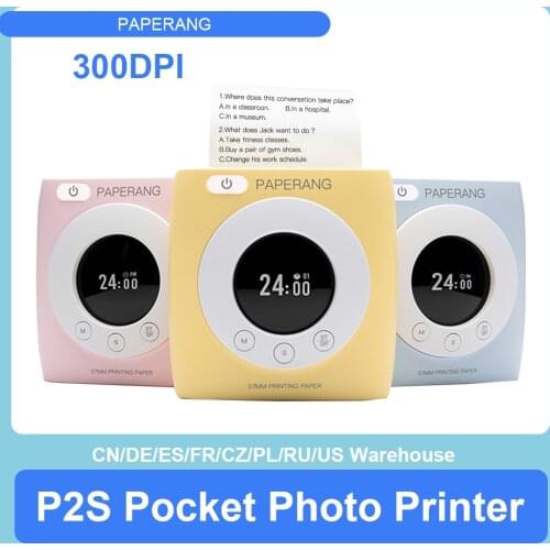PAPERANG P2S Pocket Label Printer 300dpi BT Wireless Thermal Printer for Photo Picture Label Sticker with Clock Function