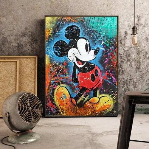 Disney Colourful Mickey Mouse Canvas Painting Graffiti Wall Art Street Picture Posters Prints for Living Room Decoration