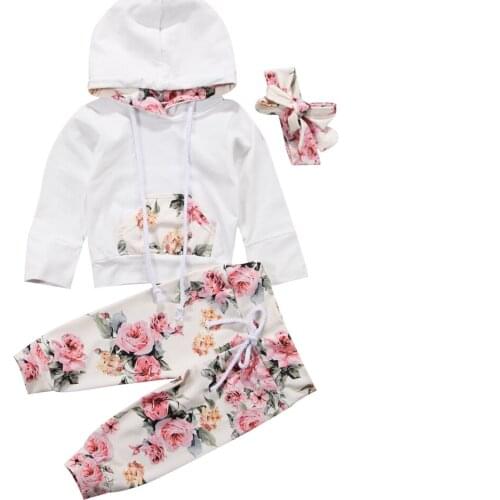 Newborn Baby Girls Clothes Spring Autumn Long Sleeve Hooded Top +Peony Flower Leggings Pant 3 Piece Set