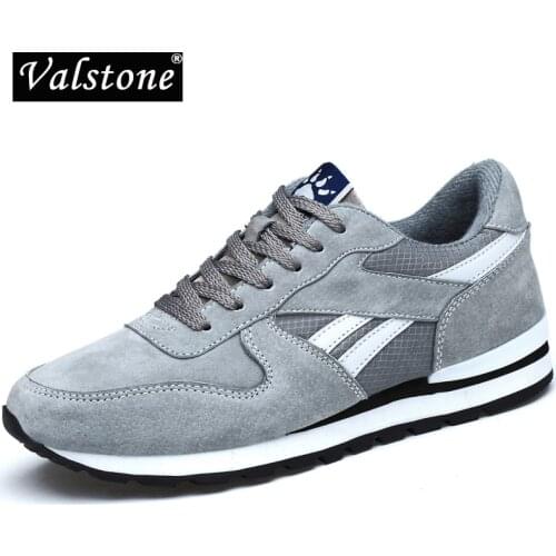 Valstone Genuine leather sneaker for Men Spring casual shoes Breathable outdoor walking shoes light weight Rubber sole Grey Blue