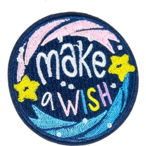 Round Star Meteor Stickers Iron On Make A Wish Parches Night sky Jacket Patches For Clothing Jeans Patchwork Appliques Badges