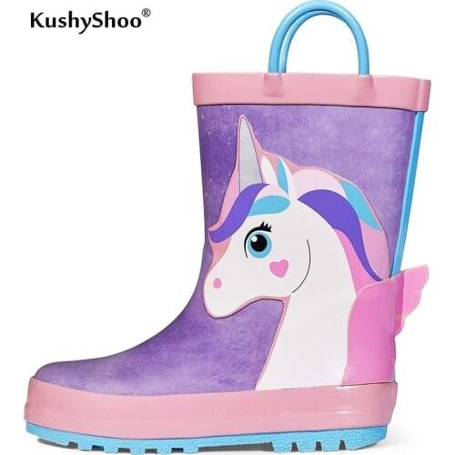 KushyShoo Outdoor Waterproof Childrens Rubber Boots 3D Flamingo Printing Rain Boots Kids Toddler Water Boots Kalosze Dla Dzieci
