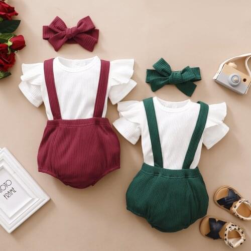 Baby Girls Summer Clothes Newborn Kids Child Princess Ruffle White Top + Suspender Shorts Toddler Outfit New Born Baby Clothing