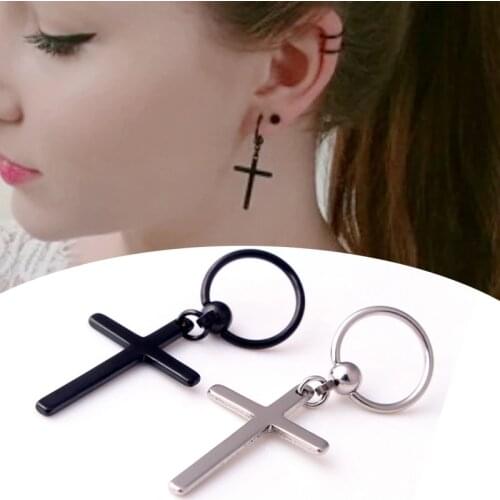 Fashion Men Women Metal Hoop Cross Drop Dangle Ear Studs Earrings Party Punk Earring Jewelry long earrings