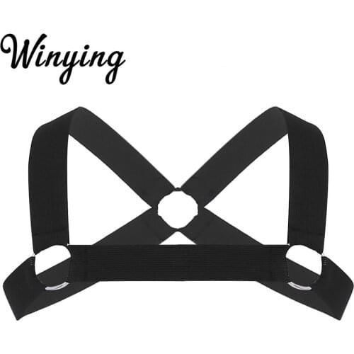 Men‘s X-Shape Elastic Chest Body Sexy Muscle Harness Belts with Metal O-rings Club Party Punk Gothic Straps Restraints Bondage