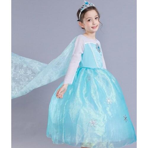 2018 New Girls Fancy Elsa Dress Princess Children Fantasy Kids Carnival Party Dress Girl Snow Queen Princess Dress Long Sleeves