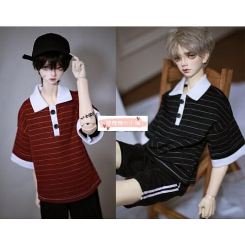 BJD Doll Clothing Stripe Fake 2 Polo Shirts Short Sleeve Fashion Go With It T-Shirt 2 Colors 1/4&1/3& Uncle Size Doll Clothing A