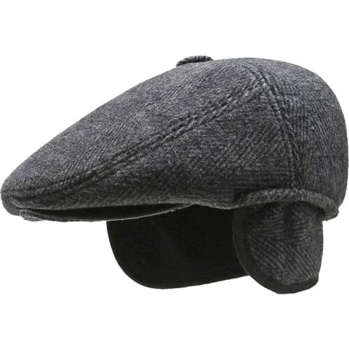 Autumn and Winter Hat Elderly Mens Outdoor Ear Protection Thickened Warm Cap Simple Soft Beret for Old Men Sun Visor Hat
