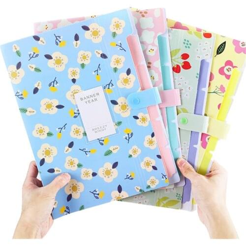 1pc Fresh Floral Filing Production Folder Multi-function 6into Mezzanine File A4 Document File Folder School Office