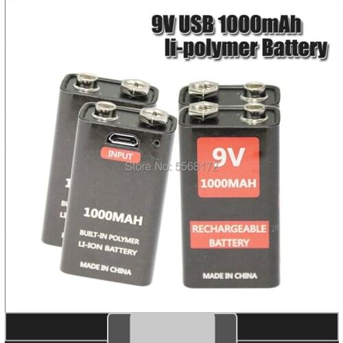 9V 1000mah USB Rechargeable Battery Lithium Polymer Battery Micro USB Charge Battery for RC Camera Drone Toys Microphone