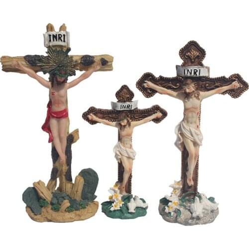 Crucifix-Shaped Resin Statue Decorative Tools Home Decorations Desktop Decor for Living Room Bedroom