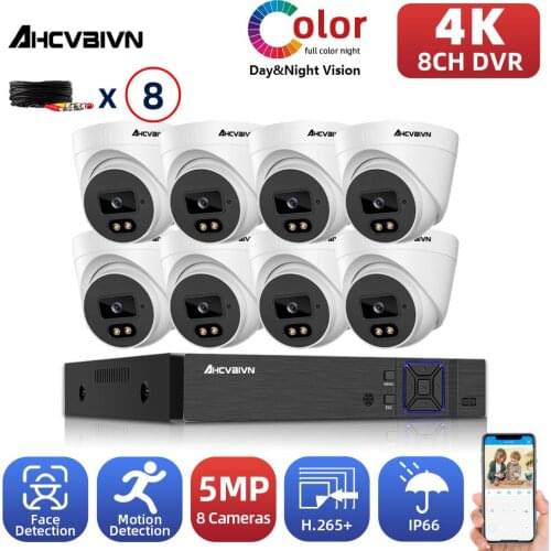 AHCVBIVN Full color night Vision IP66 5mp Dome CCTV Analog Camera For 4k ahd Face Detection Remote monitoring DVR Recorder P2P