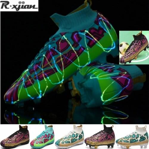 R.xjian brand turf black mens football shoes childrens splint training football shoes high ankle sports shoes size 33-46