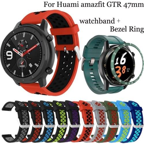 Bezel Ring Styling Frame For Huami Amazfit GTR 47mm with Strap Watch Silicone Strap 22mm Smart Watch Wristband Accessories