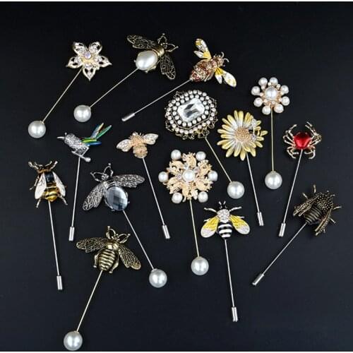 Retro Vintage Insect Bee Brooch Pin Scarf Buckle Pearl Button Long Needle Brooches Shirt Suit Gifts for Women Accessories