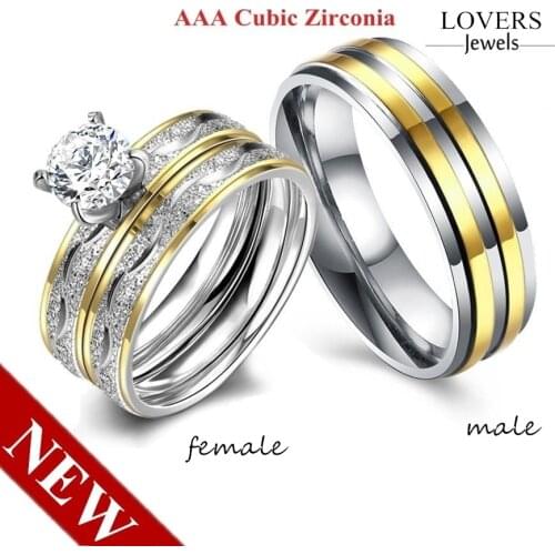 Romantic couple pair ring gold striped cubic zirconia accessories ring engagement jewelry Valentines Day gift