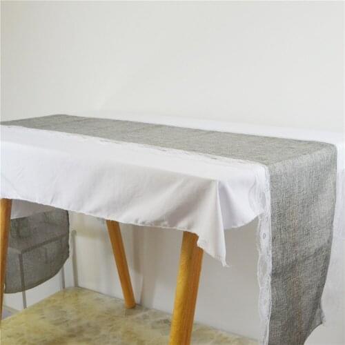 Lace Table Runners Rustic Burlap Natural Imitated Linen Table cover for Wedding Christmas Birthday Home Party Table Decoration