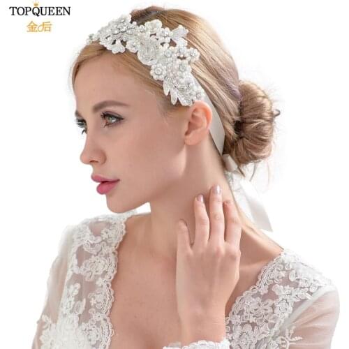 TOPQUEEN H157 Rhinestone Pearl Bridal Headbands for Women Stunning Bridal Tiara Handwear Wedding Hair Accessories Hair Patch