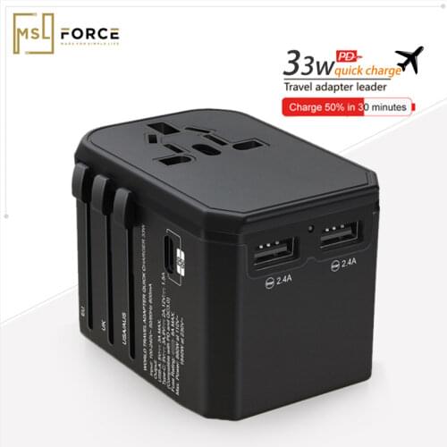 33w PD QC3.0 universal travel adapter International power Adaptor for AU EU US UK All-in-One Smart Socket Travel adapter