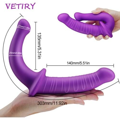 VETIRY Strapless Strapon Dildo G Spot Stimulate Double Head Soft Silicone Anal Vaginal Massage Dildo for Lesbian Couple Sex Toys