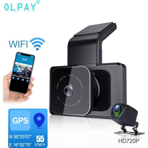 OLPAY 3Inch WiFi APP Car Dash Cam GPS Navigation HD Super night vision 1080P Car Video Recorder Dual Camera DVR Remote monitorin