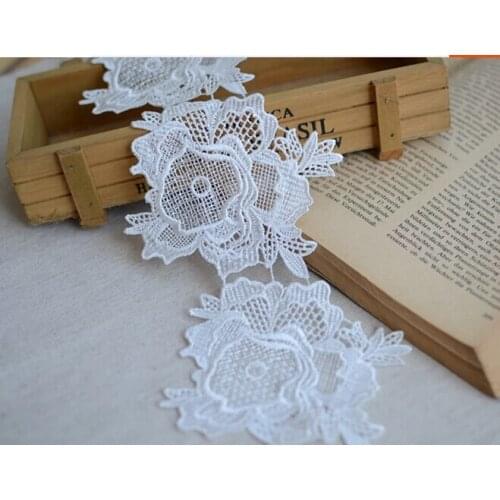 3 Meters Hot Sale 11CM Width High Quality Embroidered Lace Trim White Large Flower Floral Lace Fabric
