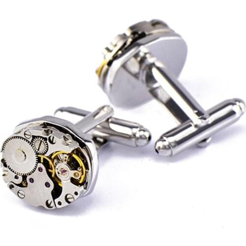 Hot Watch Movement Cufflinks For Immovable Stainless Steel Steampunk Gear Watch Mechanism Cuff Links For Mens Relojes Gemelos