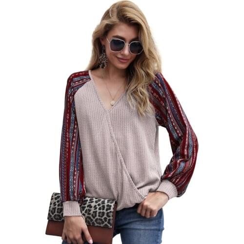 Long Sleeve Blouse Womens 2020 Autumn Print V-neck Fashion Plus Size Loose Casual Shirts Ladies Tops Femme Sweatshirt Blouses