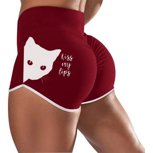 Womens Sports Cat Print Yoga Shorts Running Fitness Leggings High Waist Tight Elastic Shorts Casual Home Wear шорты женский