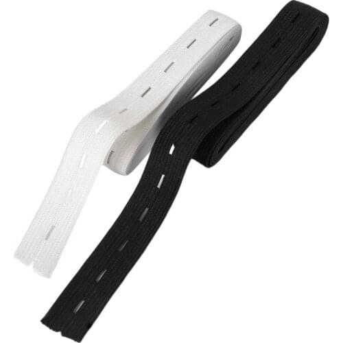 2Pcs 1.5 Meter Button Hole Elastic Black & White for Clothes Trousers Sewing