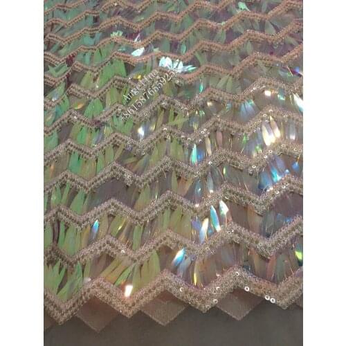 African tulle lace with white big sequin 5yard/lot latest gold embroidered tulle fabric high quality sequin fabric BZL-68975