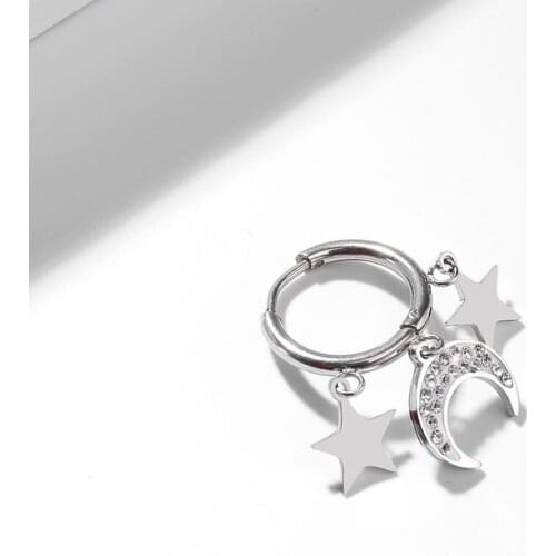 Stainless Steel Rhinestone Big Smooth Hoop Earrings Moon Five-Pointed Star For Women Simple Gifts Fashion Jewelry New 2021