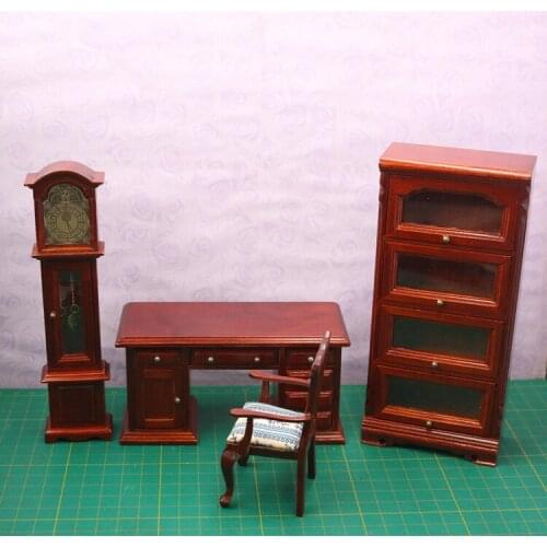 M02-X020 children baby gift Toy 1:12 Dollhouse mini Furniture Miniature rement red brown color Study room 4pcs/set