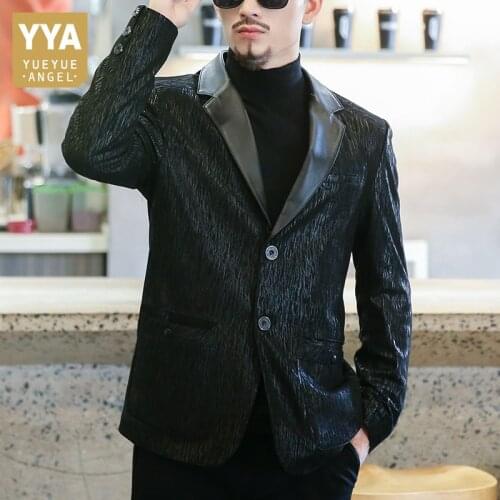 Designer Men Office Casual Real Leather Blazer British Style Single Breasted Print Suit Jacket Brand Sheepskin Coat Plus Size