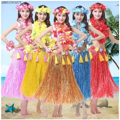 Thick Hawaii Tropical Hula Grass Dance Skirt Beach Wedding Party New Year Costume Ladies Dress Up Party Decoration AMBESTPARTY