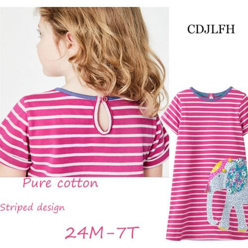 Innovation Summer Girl Princess Dress Cotton Elephant Plant Stitching Stripes Dresses Kids Dresses Girls Children Clothes Baby