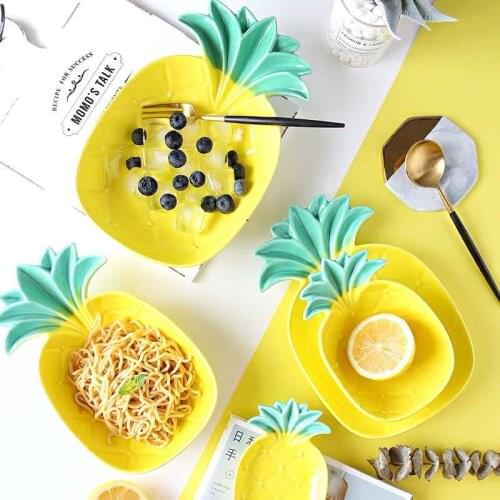 1Pcs Pineapple Shape Cactus Ceramic Salad Plate Cute Desserts Tray Child Breakfast Bowl Nordic Fruit Snack Dessert Tableware