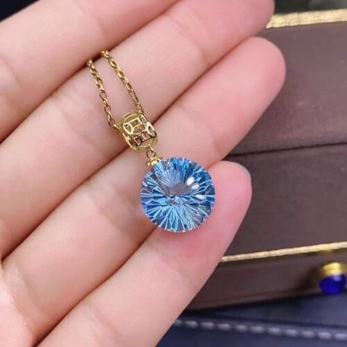 12x12mm size topaz gemstone pendant for women necklace real 925 silver gold plated natural gem good craftmanship best gift
