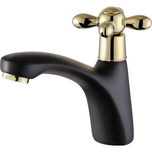 Single Cold Basin Faucet Brass Bathroom Sink Tap Single Handle Deck Mounted Lavatory Black and Gold Finished Water Tap Torneira
