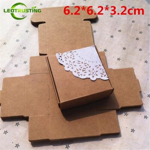 Leotrusting 50pcs 6.2*6.2*3.2cm Brown Kraft Paper Box Natural Kraft Paper Gift Packaging Box Handmade Soap Paper Cardboard Box