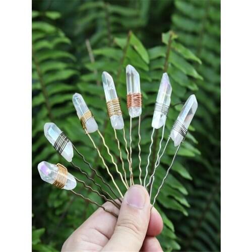 Mini Crystal Hair Pins, White AB Mystic Titanium Crystal Hairpins, Polished Quartz Hair Clips, Angel Sweet Hair Accessory