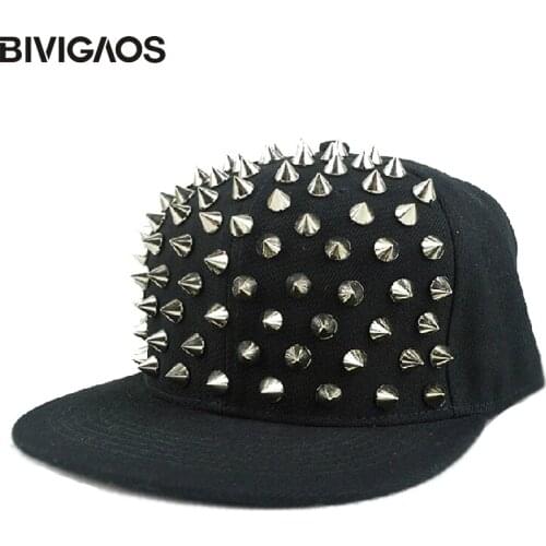 Mens Fashion Gothic Snapbacks Handmade Rivet Punk Hip hop Cap Hip-hop Hats Flat brim Baseball Caps Swag Adjustable For Men Women