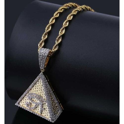 Classic Punk Gold Plated Ancient Egyptian Pyramid Eye of Horus Pendant Necklace Mens High Quality Metal Amulet Jewelry