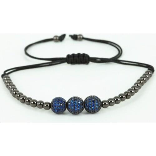 Anil Arjandas Men Bracelet 8mm Pave Setting Blue CZ Beads & 24K Gold 4mm Round Beads & Braiding Macrame Bracelet for Men