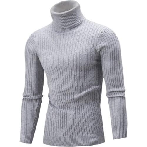 Fad New Autumn Winter Knitted Turtleneck Sweater Men Solid Color Jacquard Pullovers Slim Fit Knitwear Bottoming Men Sweaters