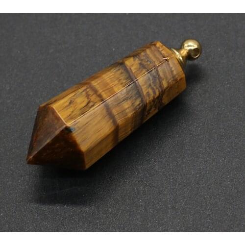 Natural Tiger Eye Stone Pendant Perfume Bottle Essential Oil Diffuser Vial Pendants Prism Shape Perfume Bottle Charms 16x50mm