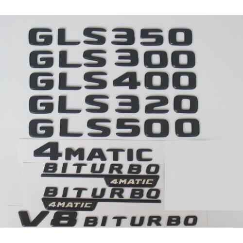 Flat Matt Black Trunk Letters Badge Emblem Emblems for Mercedes Benz GLS350 GLS300 GLS400 GLS450 GLS500 GLS550 V8 BITURBO 4MATIC
